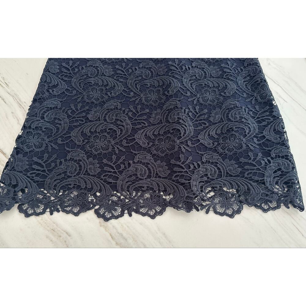 Lauren Ralph Lauren Navy Lace Cocktail Dress Size 10 Cap Sleeve Scalloped Hem - Picture 4 of 15